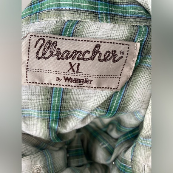 WRANGLER Western Pearl Snap Button Green Plaid Shirt - Picture 7 of 9